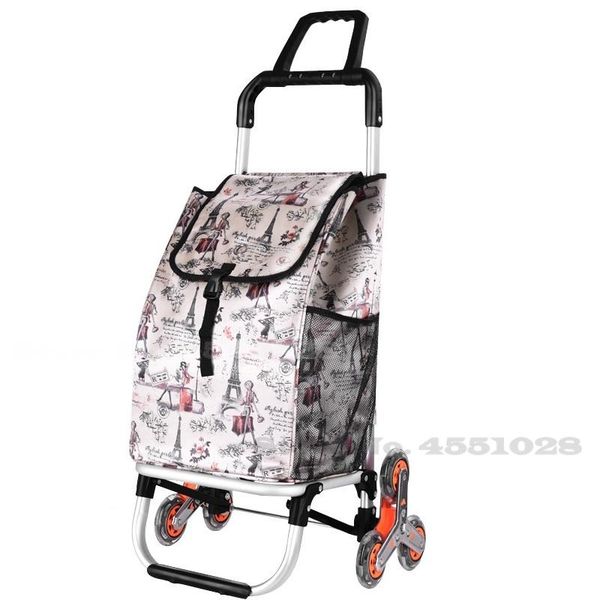 

foldable double handle shopping cart thick bag stainless steel crystal wheel pull goods grocery multifunctional trolley storage bags