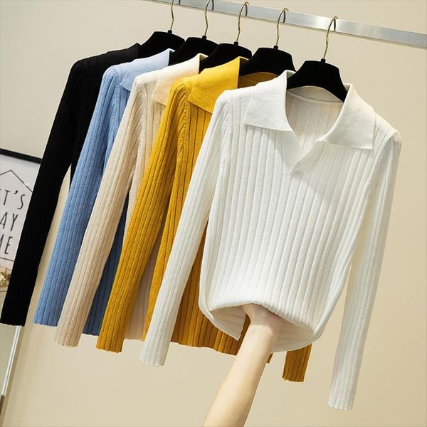 

korean turn collar v neck women sweaters knitted winter for pullover jumper pull femme truien dames autumn, White;black