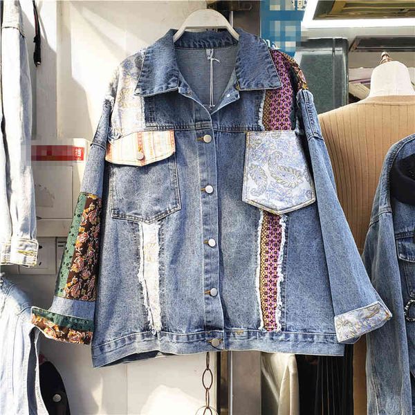 

women's jackets [ewq] jaqueta jeans de manga longa solta, moda coreana casual, tendÃªncia feminina na lapela, cor sucesso floral, da mod, Black;brown