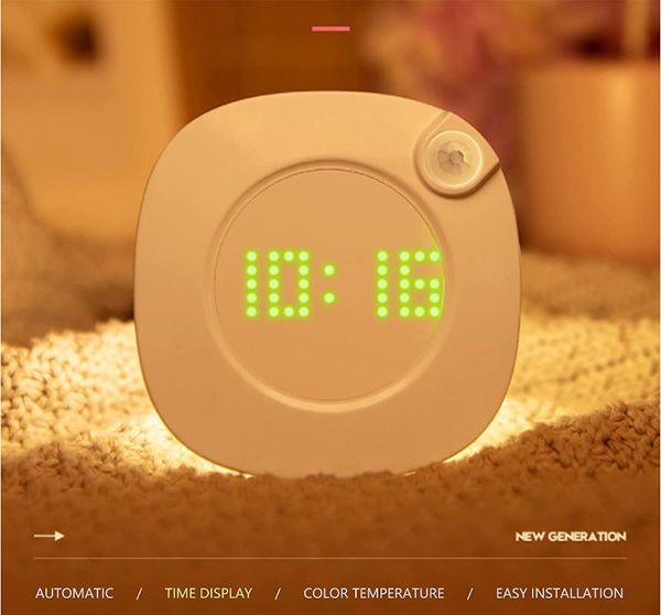 Orologi da parete Decorazioni per la camera da letto Luci notturne Sensore di movimento Orologio digitale moderno a LED Sveglia Lampada USB / Batteria per cucina WC