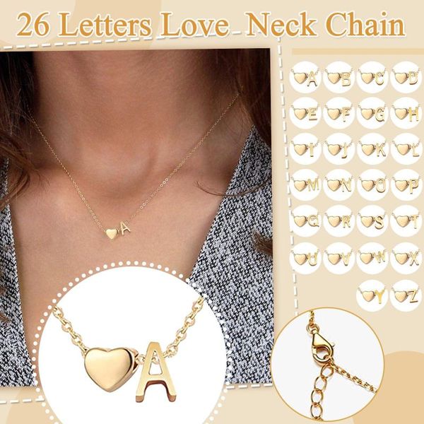 

chains fashion tiny heart dainty initial necklace gold color letter name choker for women pendant jewelry gift, Silver