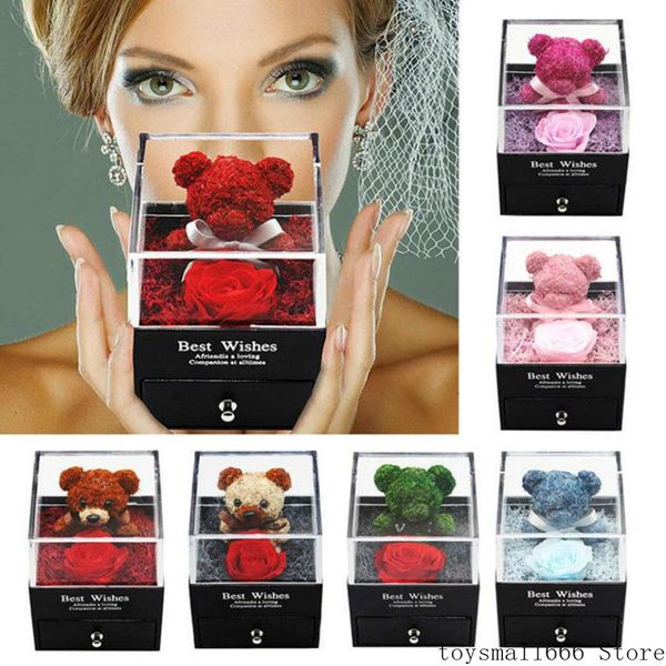 

2021 valentines day gift teddy bear preserved flower jewelry box preservation rose cross-border valentine's day birthday gift