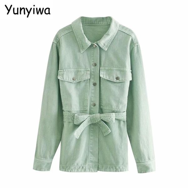 

women's jackets 2021 autumn women light green denim jacket coat with slash 95 cotton ladies oversize boy friend 4m220, Black;brown