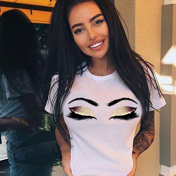 

beauty 90s harajuku aesthetic women t shirts eyelashes prints ullzang makeup art funny female shirt womens tees, White