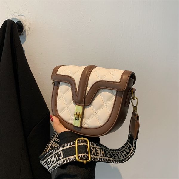 

2022 factory wholesale new color blocking double thread sewing fashion single shoulder messenger bag letter wide shoulder belt women's
