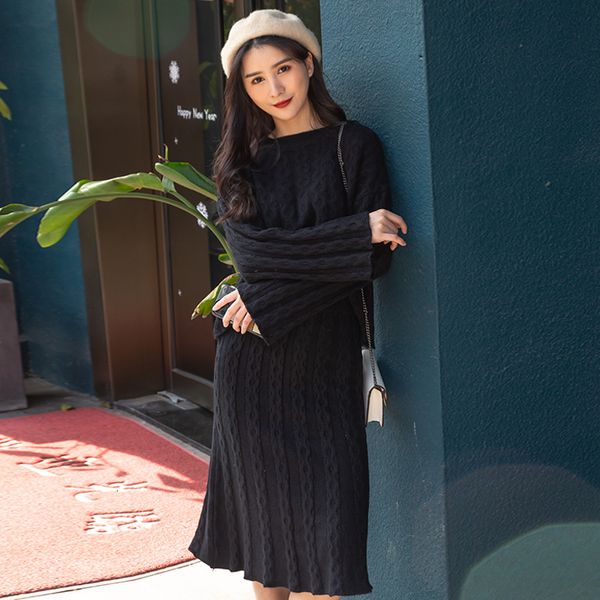 

women's polos two loose pieces female sweater knitted or crocheted hip bag skirt long sleeve around the neck defines soild color 2021 w, White