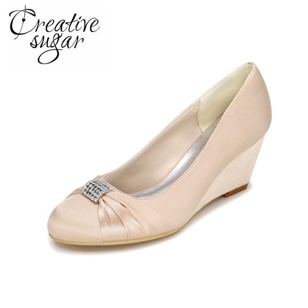 

creativesugar elegant lady's wedges satin evening dress wedding party prom shoes purple silver grey white ivory chapagne blue, Black