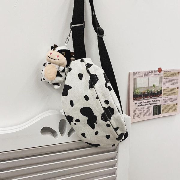 

cow print canvas small chest bag leisure original design fashion messenger women's shoulder mobile phone purse waist bags