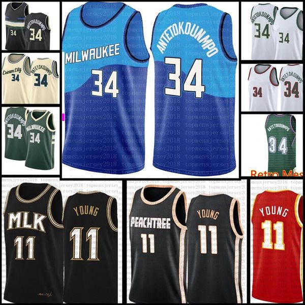 

men giannis 34 antetokounmpo jersey trae 11 young basketball jerseys green black white red beige s-xxl, Black;red
