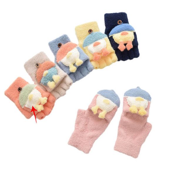 

children fingerless gloves fashion knit girls kids accessories winter cute cartoon half flip boys baby 4-8 years b9072, White
