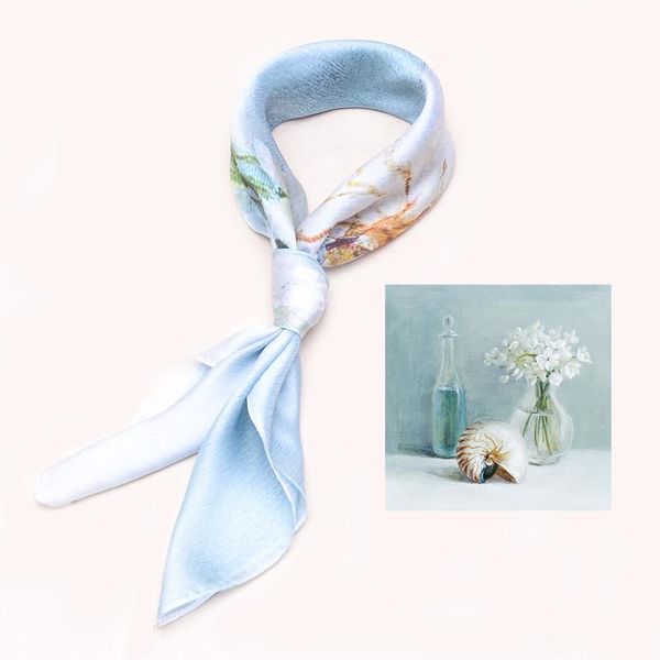 

scarves 2021 fashion silk satin print bandana hair bands scarf for women luxury designer square turban headband hijab accessories, Blue;gray