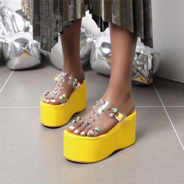 

karin wholesale plus size 48 high heels flat platform rivets transparent summer slipper sandals woman shoes women, Black