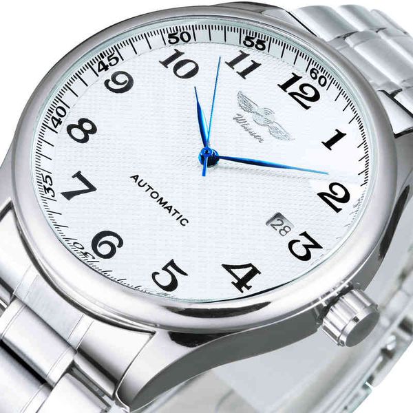 

winner mechanical watch men automatic wrist watches brand luxury 2021 master piece date calendar classic steel strap, Silver