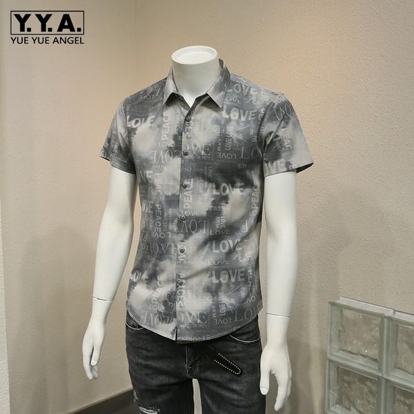 

men's casual shirts vintage letter print design mens summer short sleeve shirt turn-down collar single breasted male fashion blouse, White;black