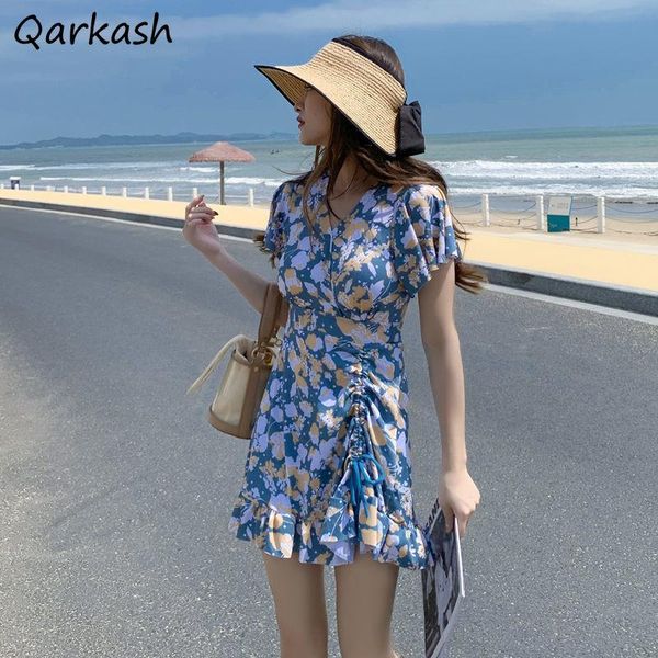 

women's swimwear cover-up women floral beach wear sweet ulzzang casual summer chic ins young style college shirring design fashion, White;black
