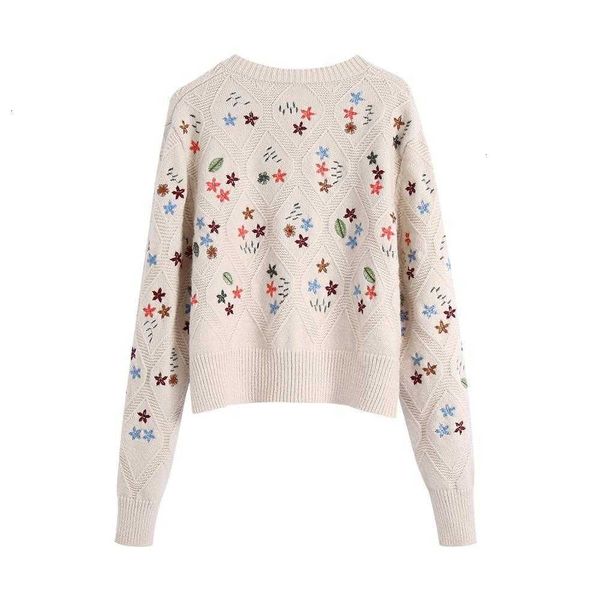 

women's knits & tees autumn winter french flower embroidery knitted cardigan kawaii retro sweater coat center buttons woman l xmru, White