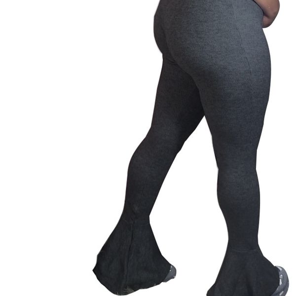 

autumn est women solid color bell-bottomed pants casual lady's bodycon waist high resilience flared trousers, Black;white