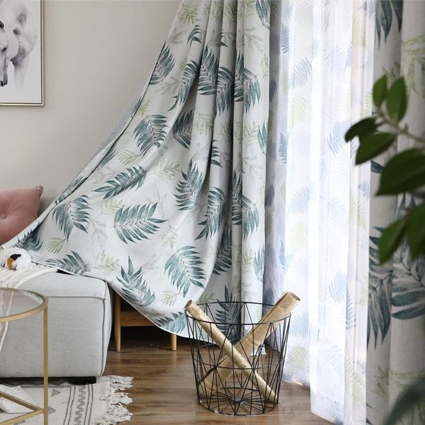 

curtain & drapes harajuku style modern simple high-grade linen large leaf printed fabric curtains for living room bedroom
