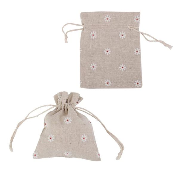 

24pcs daisy flower drawstring cotton linen storage bag gift candy tea jewelry organizer makeup cosmetic coins keys bags 10x14cm