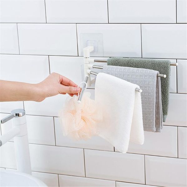 

towel racks rail 4 in 1 rotate punch kitchen multifunction bathroom hanger rack stainless steel swivel #p2