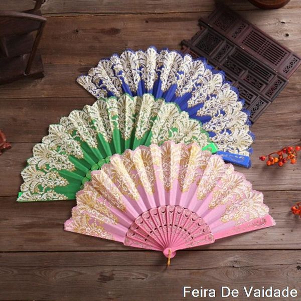 

other home decor 2021 retro folding hand fan plastic gold powder craft white wedding party chinese style dance cloth handheld