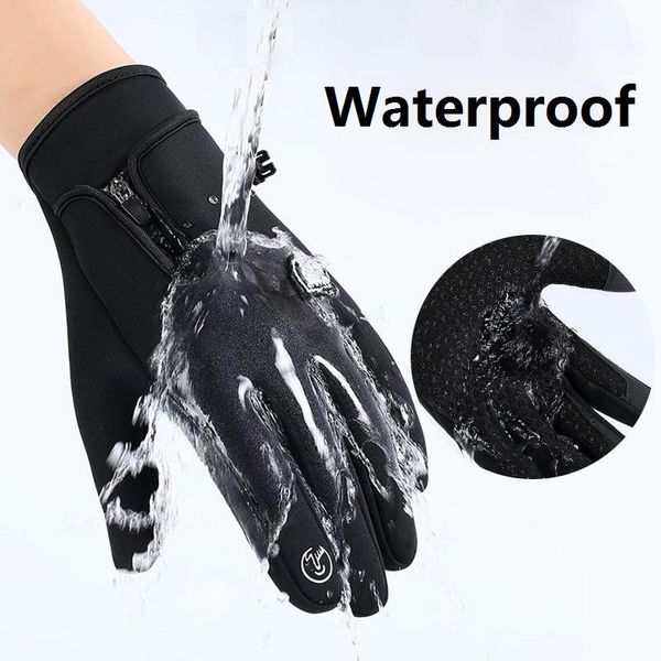 

cycling gloves winter ski thermal warm waterproof windproof outdoor sports full finger touch screen glove men women -40, Black