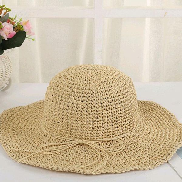 

wide brim hats korean woven straw summer arrivals bow big cap foldable women's beach visor breathable sunscreen sun hat, Blue;gray