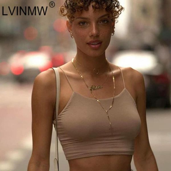 

women's tanks & camis lvinmw backless solid casual basic slim crop simple sleeveless cropped women slash neck skinny chic stre, White