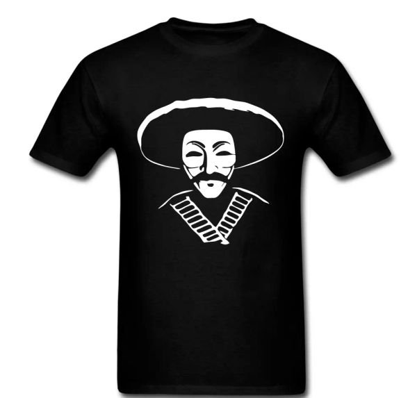 

EZLN Zapatista Spanish Chipas Anon anonymous sombrero T-shirt Tee, White;black