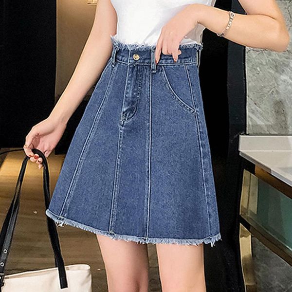

limiguyue summer plus size women denim skirt fashion high waist tassel mini jean slim elegant harajuku short faldas k999 skirts, Black