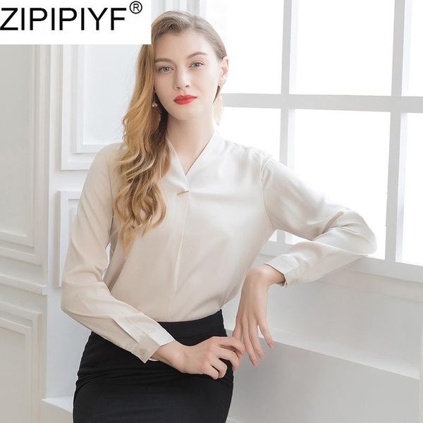 

women's blouses & shirts 2021 arrival fashion women ladies long sleeve loose blouse spring v neck casual shirt q2004, White