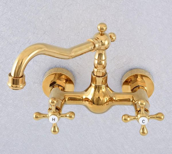 

bathroom sink faucets luxury gold brass kitchen faucet mixer tap swivel spout wall mounted dual cross handles tsf621