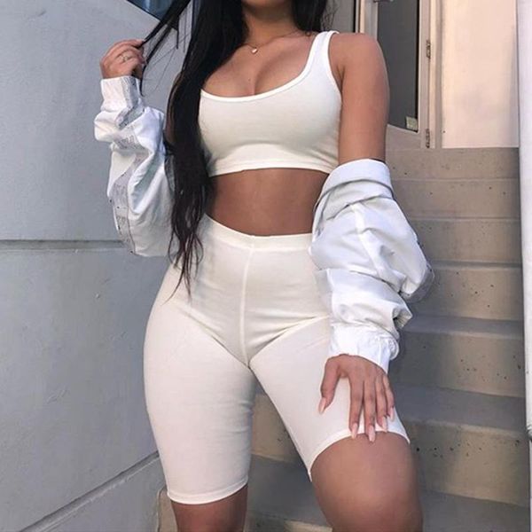 

yoga outfit women 2 piece set sportswear tracksuit skinny sleeveless tank cycling shorts fitness workout running sport