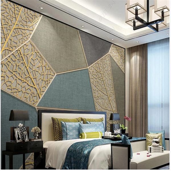 

window mural wallpaper modern geometric wallpapers leaf pattern golden embossed line tv background wall