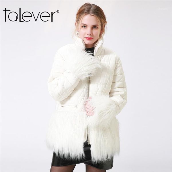 

elegant women's winter white thick outwear casual cotton solid parkas faux fur decoration warm coat female overcoat talever1, Black