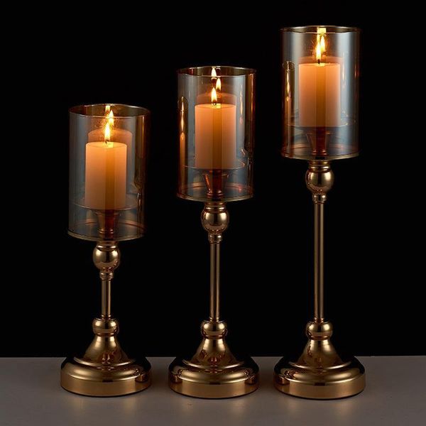 

candle holders golden holder glass cover metal base candlestick home decoration romantic candlelight dinner wedding cup