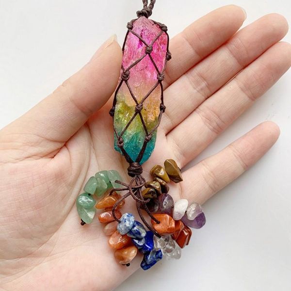 

decorative objects & figurines stones colored quartz crystal column pendant bohemian style hanging rope decoration crafts car interior