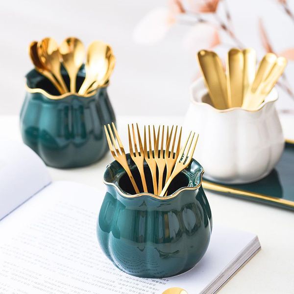 

nordic ceramic cute storage containers jar stainless steel fruit cake fork spoon tank dining table decor kitchen accessories bottles & jars