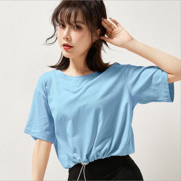 

yoga outfit sports shirts women crop loose short sleeve t-shirts quick-dry sportswear adjustable hem gym workout clothing