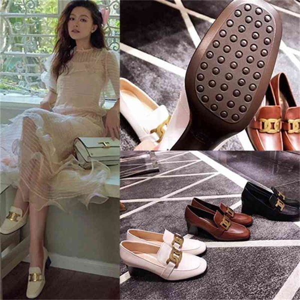 

80% off store online women shoes real leather coarse heel pea single women's with middle and one foot british style small, Black