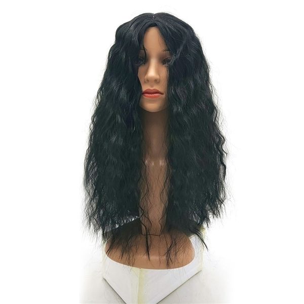 

black popular women's natural big wave long curl wig corn lace woven headgear22