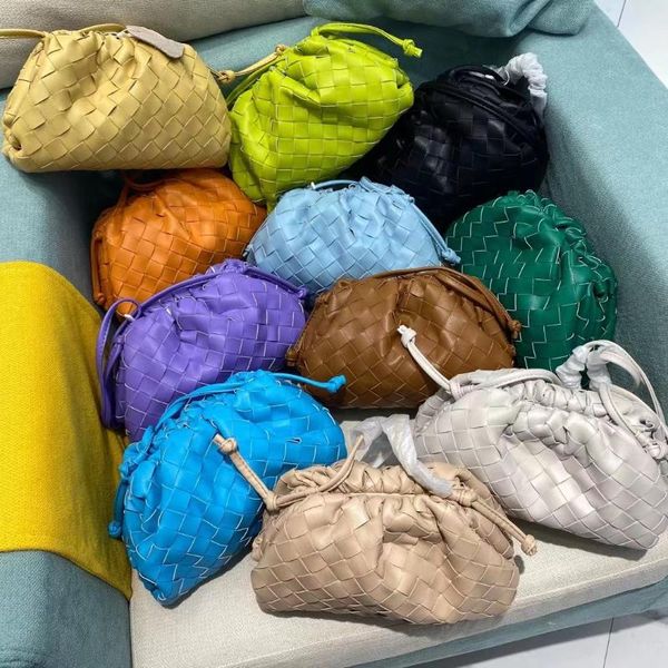 

totes retro women real leather cloud handbag woven messenger bag lady fashion diagonal dumpling small purse girls shoulder