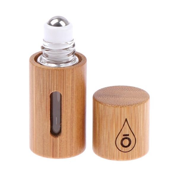 

pcs 10ml bamboo wood bottle perfume empty oil stainless roll on ball roller storage bottles & jars