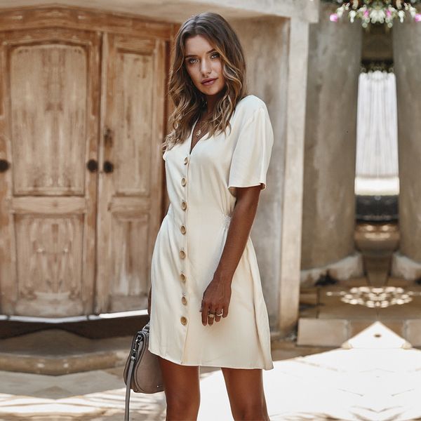 

casual dresses elegant ladies spring solid short women sleeve single breasted button v-neck summer xwid, Black;gray