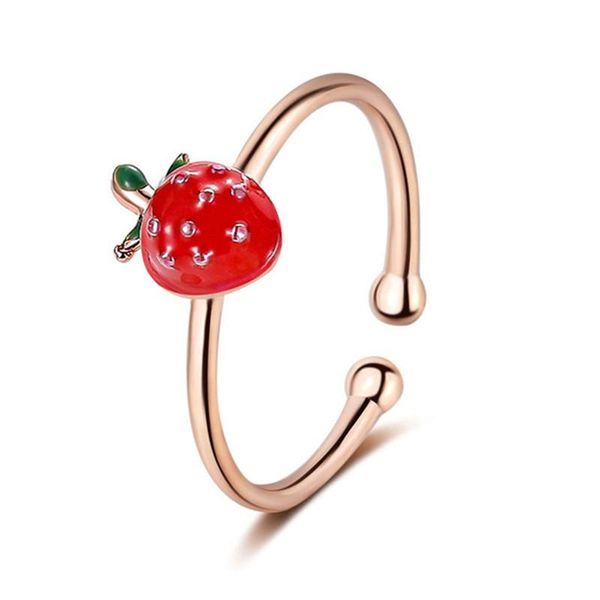 

trendy cute sweet strawberry rings metal gold color open finger ring adjustable for women girls party jewelry girl student gifts cluster, Golden;silver
