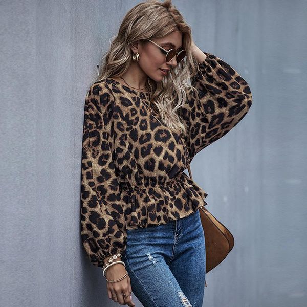 

women's blouses & shirts women leopard 2021 spring autumn casual pullover loose chiffon long sleeve tunic oversized solid blusas, White