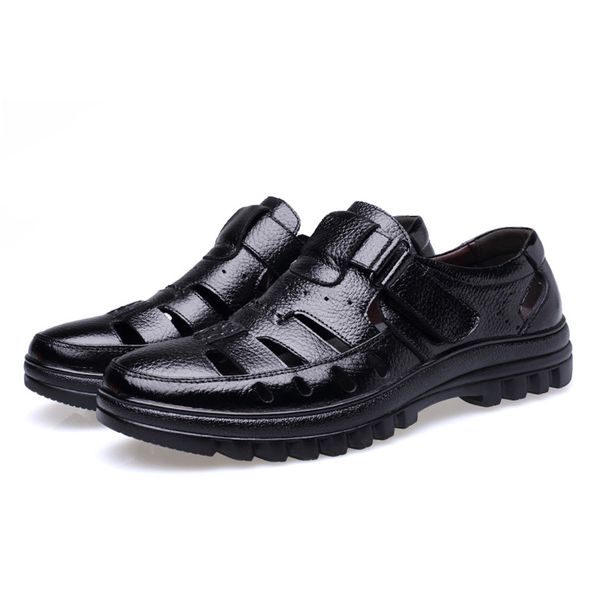 

2021 summer genuine leather sandals men shoes mens sandals soft casual shoes cow leather brand footwear n010, Black