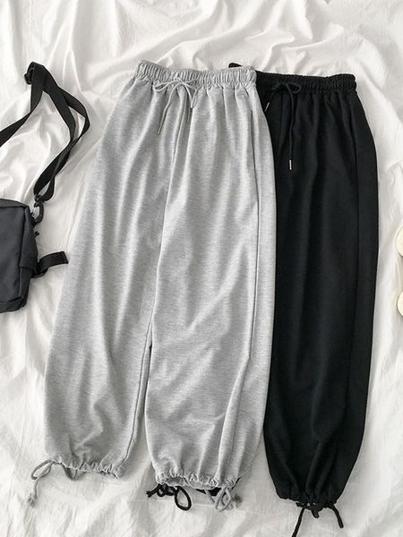 

women's pants & capris versatile high waist leisure sports spring 2021 wear drawstring casual trouser korean loose harem clwg, Black;white