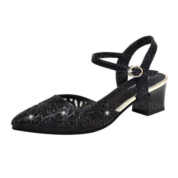 

sandals summer women slippers heels,fashion ankle buckle mesh shoes,pointed toe,female footware,black,gold