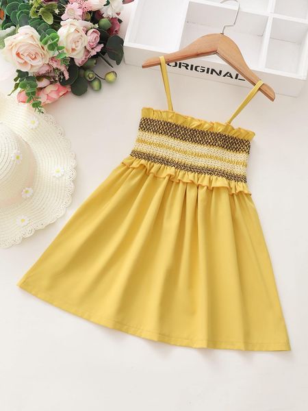 

toddler girls shirred ruffle trim cami dress she, Red;yellow